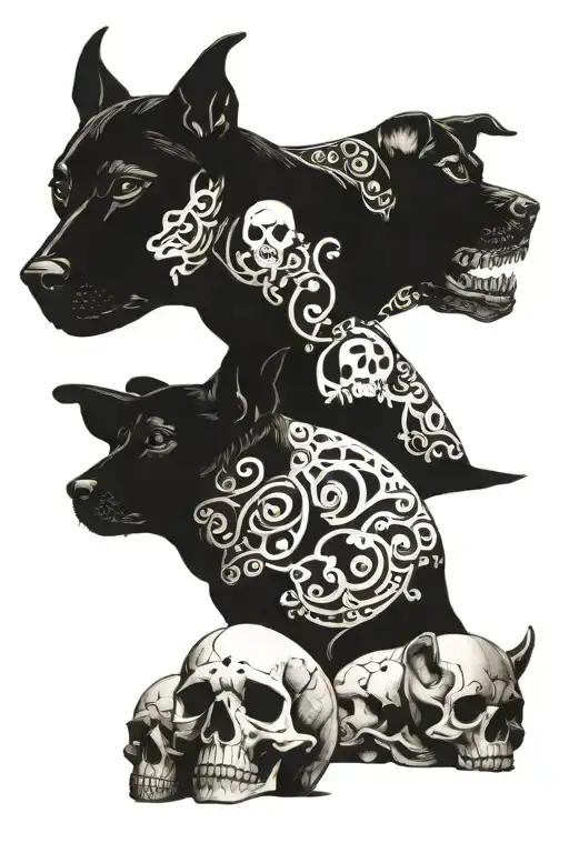 Xoloitzcuintli Dog With Skulls Facing Each Other