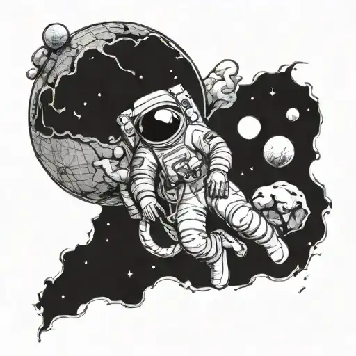 An Astronaut Looks Up At Planet Earth