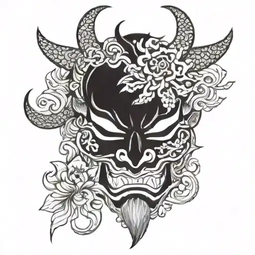 Chinese Patterns With Japanese Demon Mask