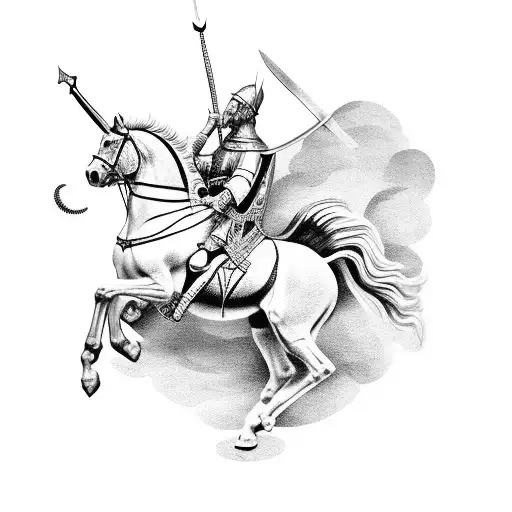 Saint George On Top Of A Horse With A Spear