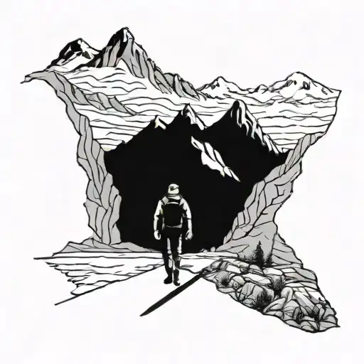 Mountains In The Background And A Father With His Son Walking Away In The Front