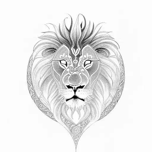 An Intricate Blackwork Design Of A Lion And A Lamb Symbolizing Strength And Peace From The Bible