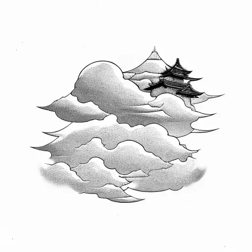 Japanese Cloud With Mountain