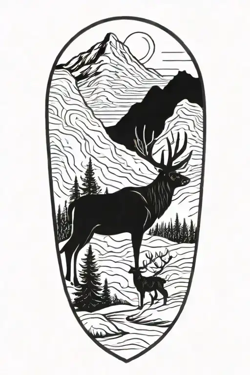 Wooded Mountain Scene With Elk Head In Forefront