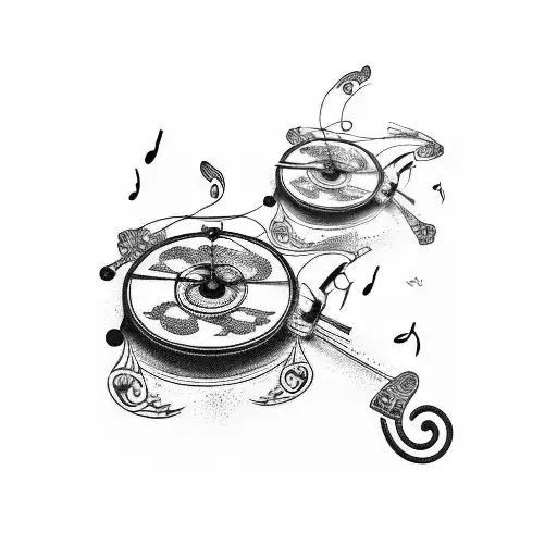 A Turntable Arm With Music Notes Swirling Around It