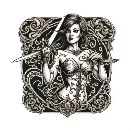 Beautifull Topless Woman Pierced By A Sword In Chest