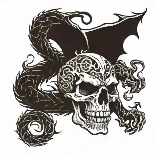 A Dragon And Skull Intertwined To Form An Ohm Symbol