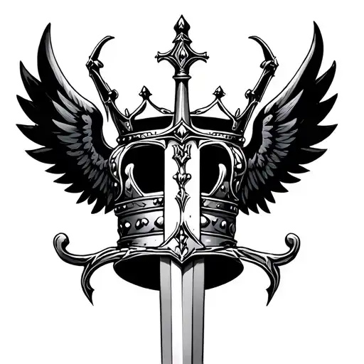 Kings Crown With A Sword Going Through It And Wings Around The Crown