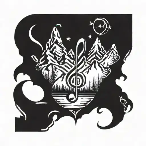 A Tattoo Design Combining Musical Notes With Mountain Peaks To Represent A Love For Music And Hiking