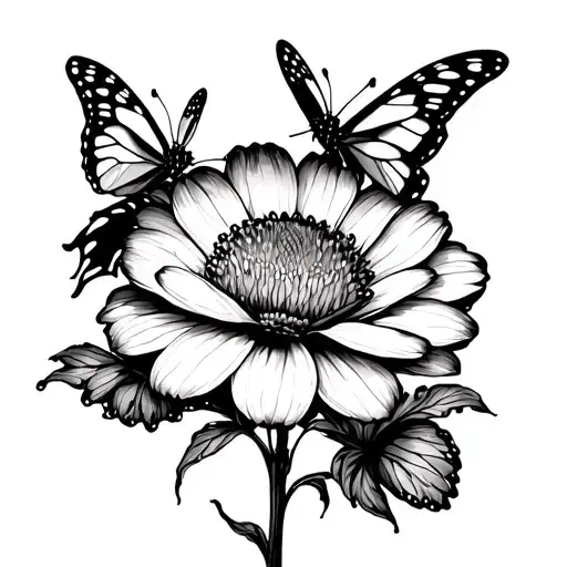 Butterflies Flying Over One Pretty Full Flower