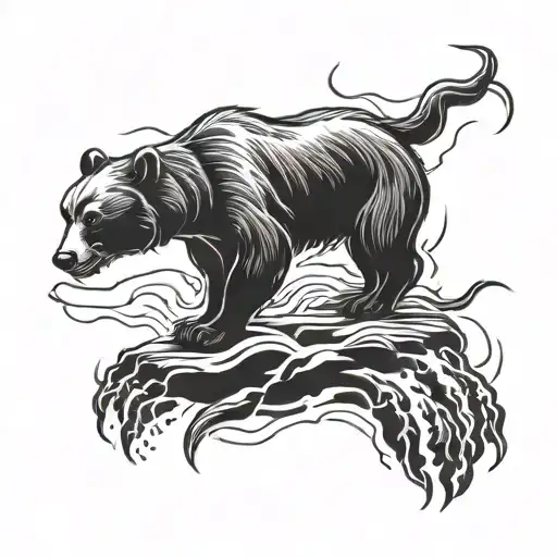 Bear Foot Print With Lightning Bolts Coming