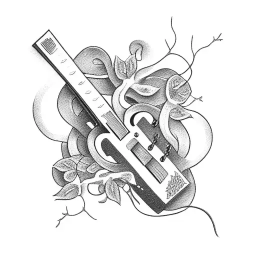 A Vine Wrapped Around A Guitar Neck With A Crucifix Hanging From It