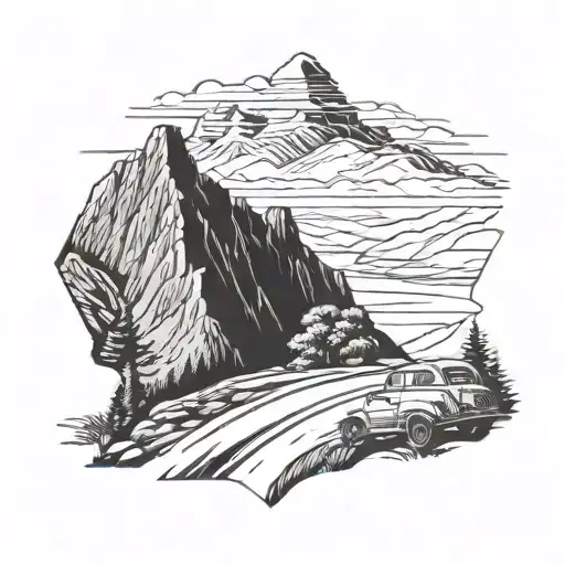 A Vintage Car Driving Through A Scenic Mountain Road