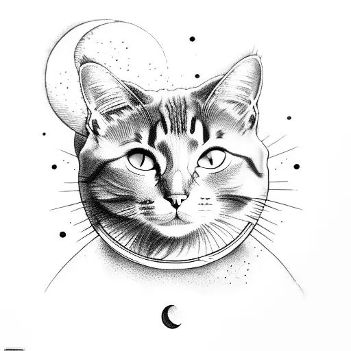 A Cat Sitting On A Crescent Moon With A Galaxy Background