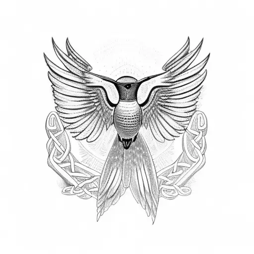 A Celtic Hummingbird With Cuneiform Symbols Incorporated Into Its Wings