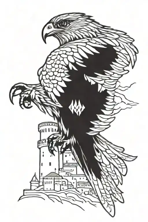 Falcon With Sokograd Fortress In Background