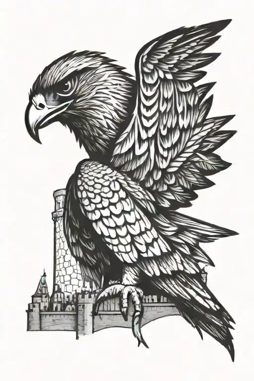 Falcon With Fortress In Background