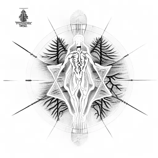 Dna Strand With Treetop On Top Of It With Vitruvian Man Coming Out From Above It