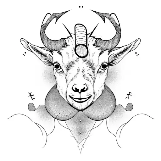 A Goat Playing A Guitar With Trading Symbols As The Soundwaves