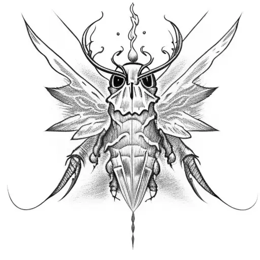Deathhead Moth With Fire Helmet On Skull To Go On My Neck