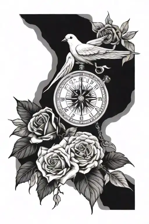 Dove And Rose And Compass Rose With Realism Style