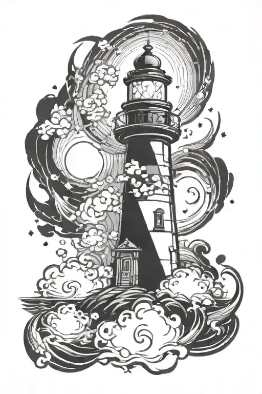 Light House With Heaven Lights Shining Brightly