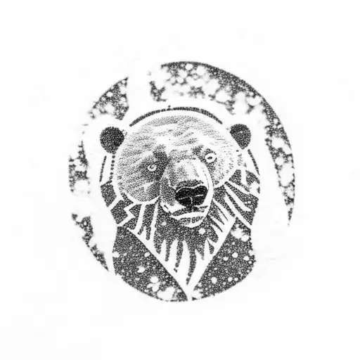 Snow Print In Deep Snow Of A Silhouette Of A Polar Bear Flag