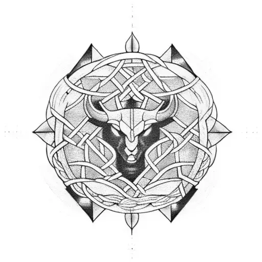 A Majestic Arm Sleeve Featuring Norse Mythology Symbols Intertwined With Circuitry