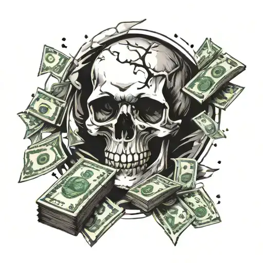 Skull With Money Falling