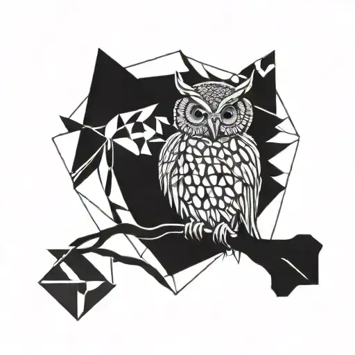 Owl Tattoo With Around Geometric