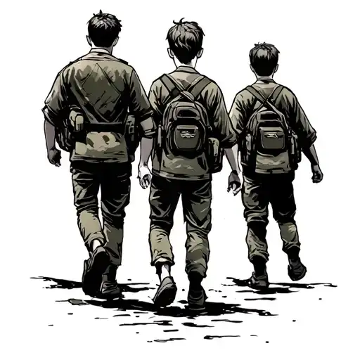 A Boy Of About 17 In Civilian Clothes Goes With His Back And Holds His Military Father By The Hand