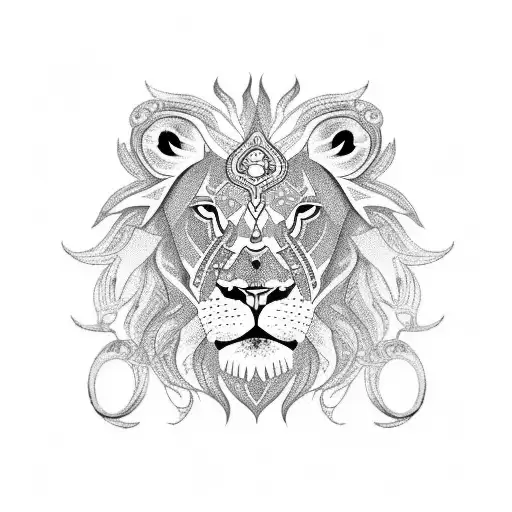 A Lion's Face Adorned With Intricate Patterns Inspired By Biblical Scriptures