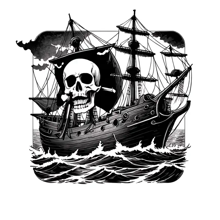 Pirate Skelton Pirate Ship Sailing