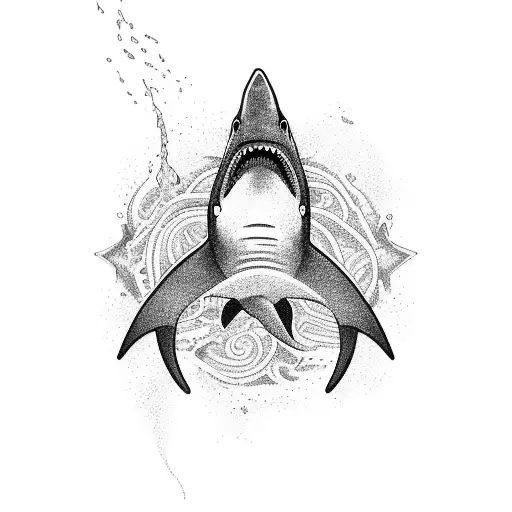 A Majestic Shark Swimming In The Deep Ocean Surrounded By Colorful Fish