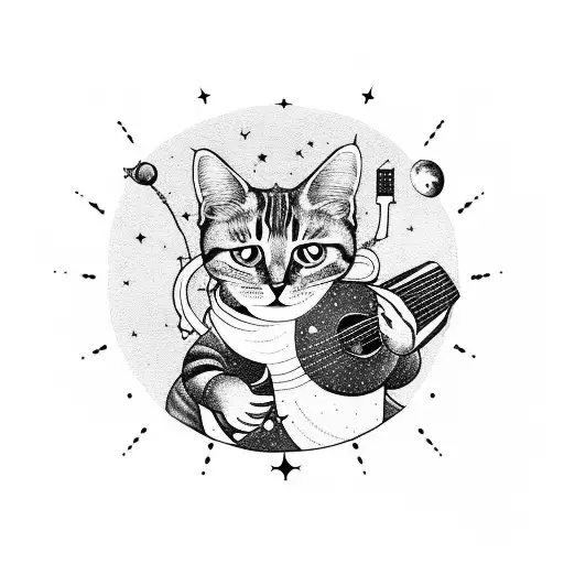 A Cosmic Cat Playing A Guitar In Outer Space