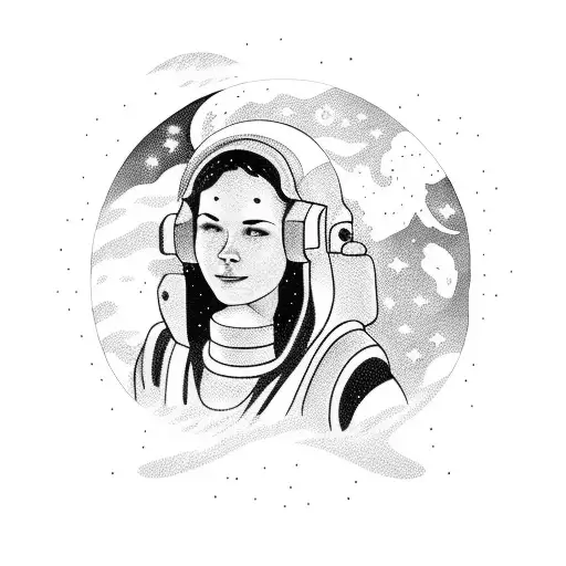 Astronaut With People Watching Northern Lights