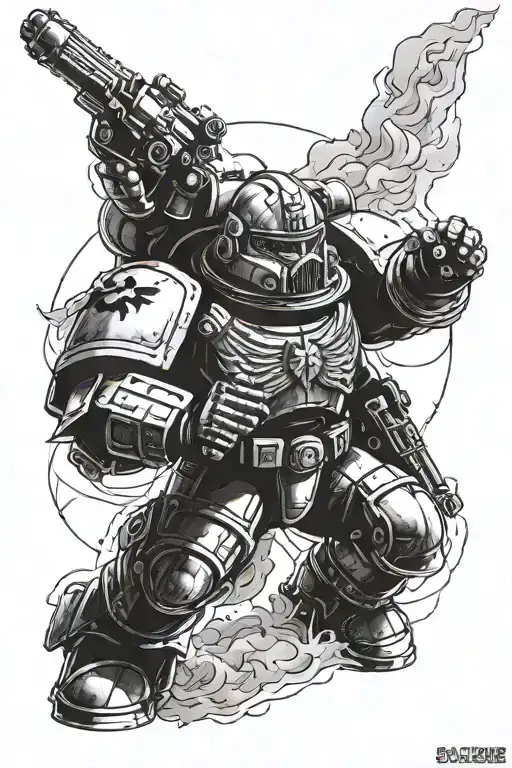 Space Marine Action Pose Tattoo Design
