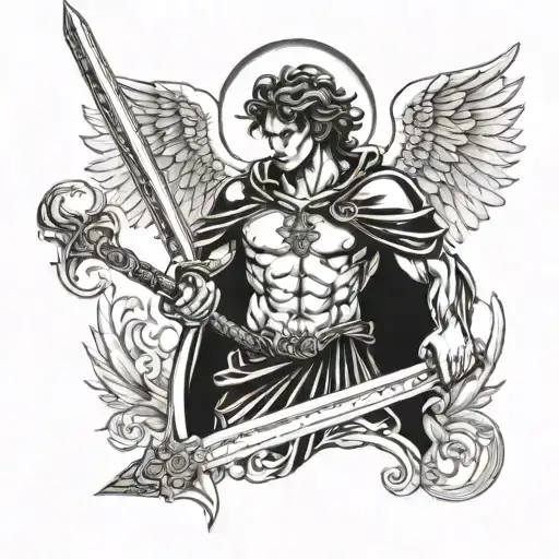 An Male Angelic Figure Holding Sword Made Of Crystal