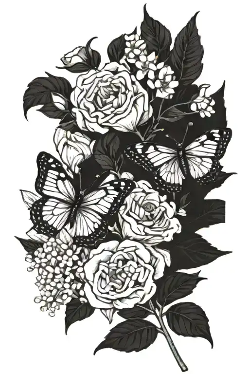 Two Butterflies And Birth Flower Of May And September