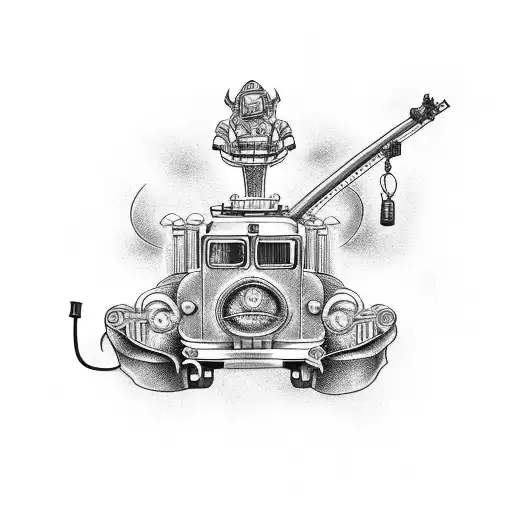 Firefighter Tattoo With Engine And Ladder Truck