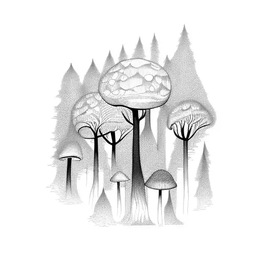 A Mystical Forest With Towering Mushroom Trees