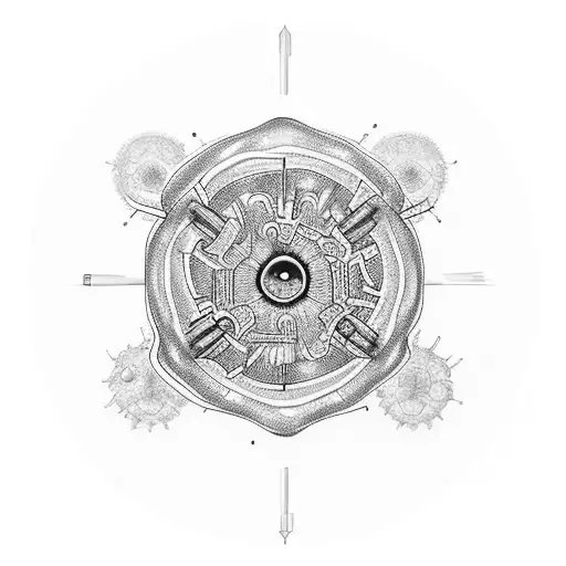 Tattoo Desing With Microscope Surrounded By Dna And Bacteria And Viruses