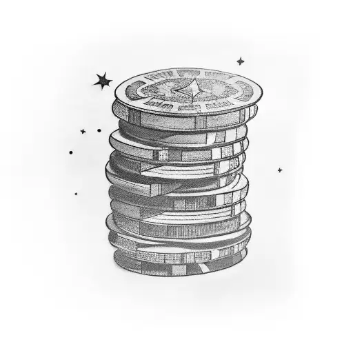 A Tattoo Of A Series Of Books Stacked On Top Of Each Other With A Celestial Background