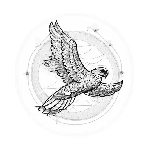 A Geometric Representation Of A Soaring Eagle In Blackwork Style