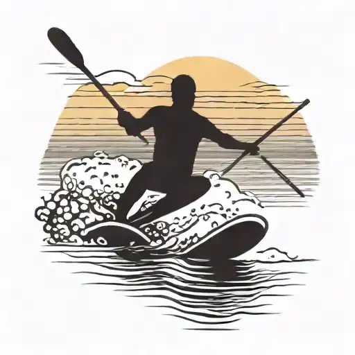 Waterskiing Silhouette Against A Sunset On The Beach