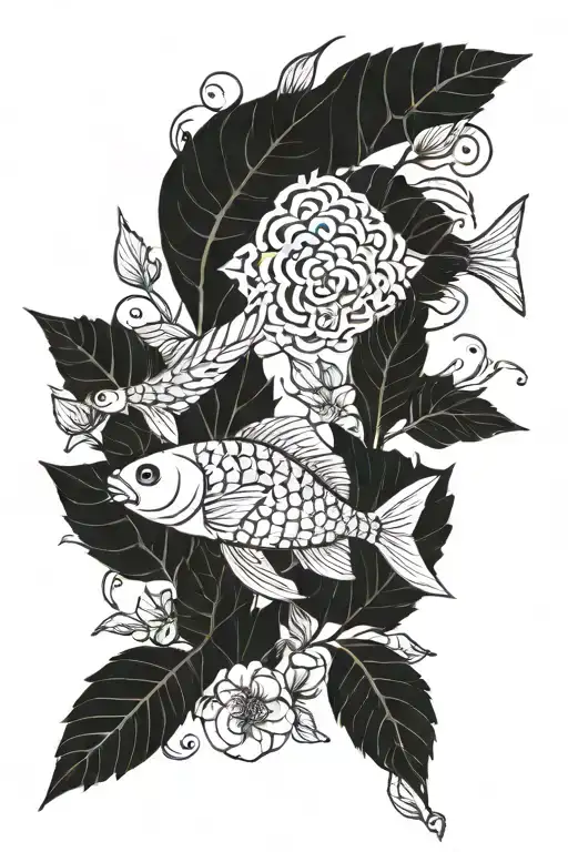 Plant And Fish Black And White
