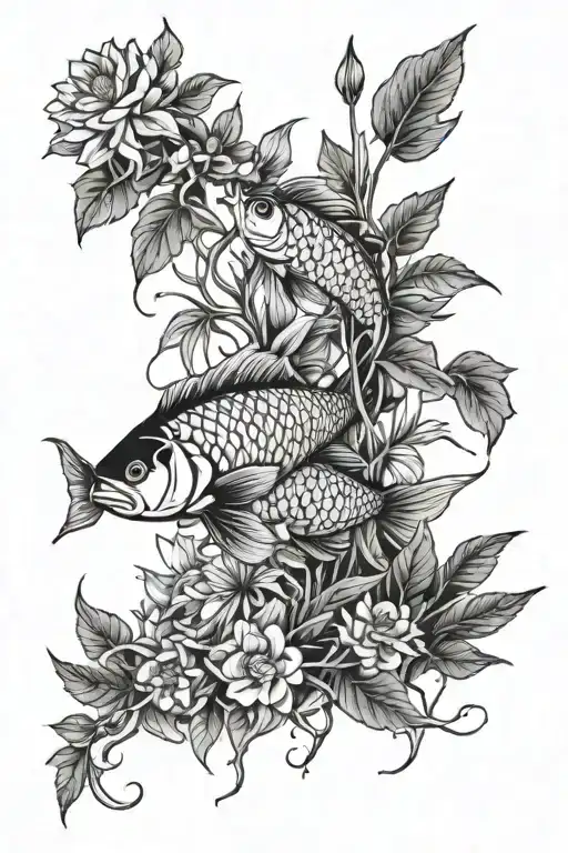Plant And Fish Black And White