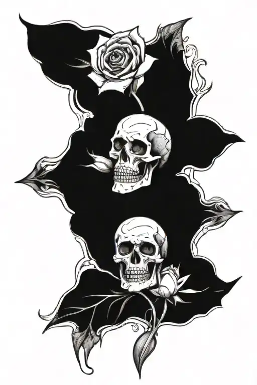 Skull Design Facing Towards The Left With Tulips And Roses And Any Other Flowers