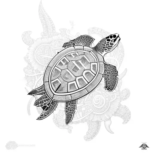 Polynesian Sea Turtle With Flowers