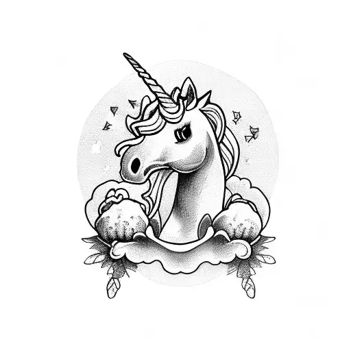 Unicorn Skull Growing Strawberries And Mushrooms